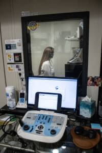 A Woman having a live speech mapping test at North Georgia Audiology in Canton GA